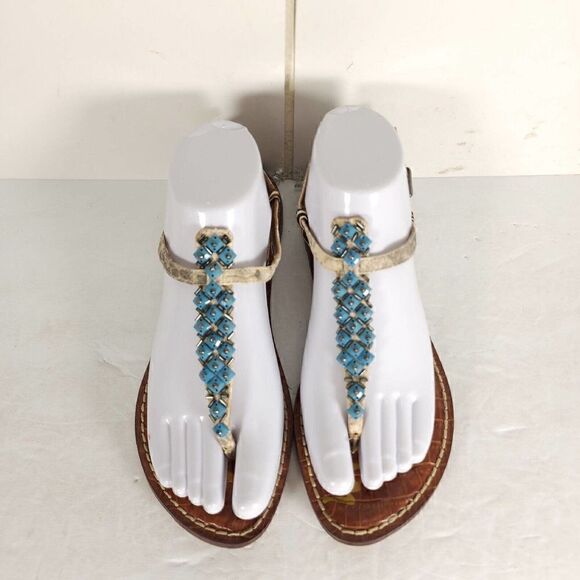 Sam Edelman Women's Gaines US 7,5M Leather Multi Thong Beaded Slingback Sandals - Picture 1 of 14